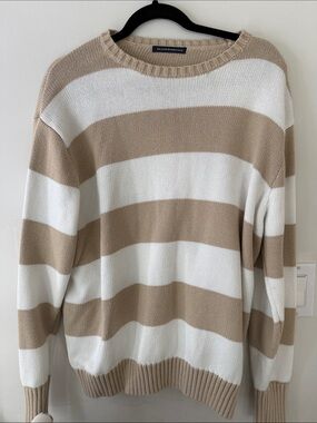 Brandy Melville Cream & Tan Striped Crewneck Sweater